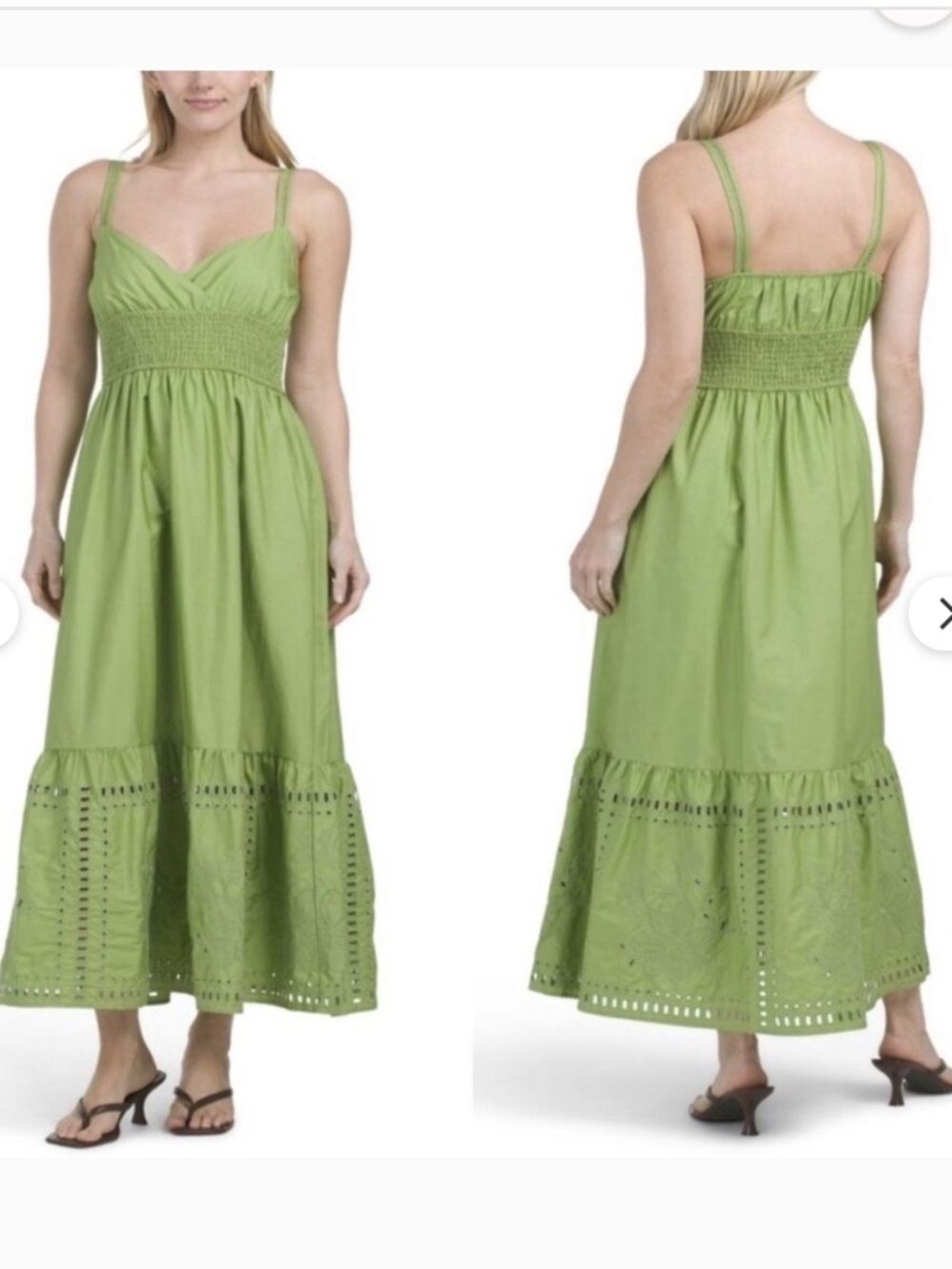 New Calypso St Barth Green Eyelet Maxi Dress Women Smocked Cotton Boho